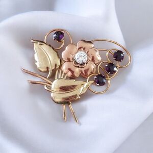 Vintage Harry Iskin Brooch Art Deco Flower Pin 10K Gold Filled